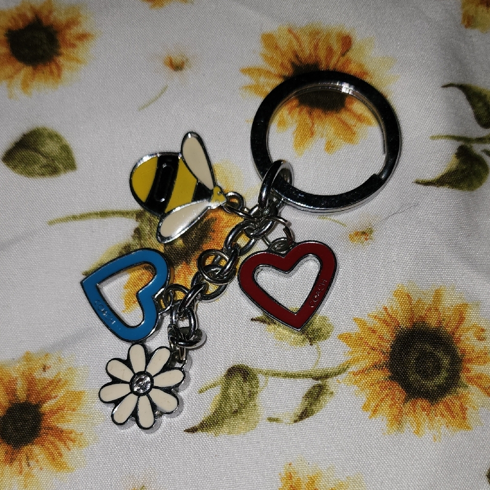 New Vintage Coach Colorful BumbleBee Heart Rhinestone Daisy Keychain
